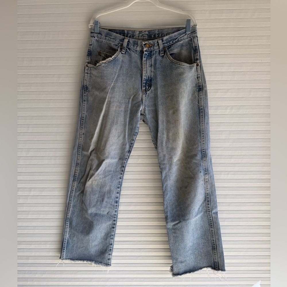 Wrangler Light Blue Straight Leg Distressed Jeans